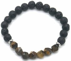 Armband lavasteen tijgeroog 8 mm facet geslepen